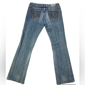 Express Women’s Boot Cut Jeans in Medium Blue with Embroidered Back Pockets